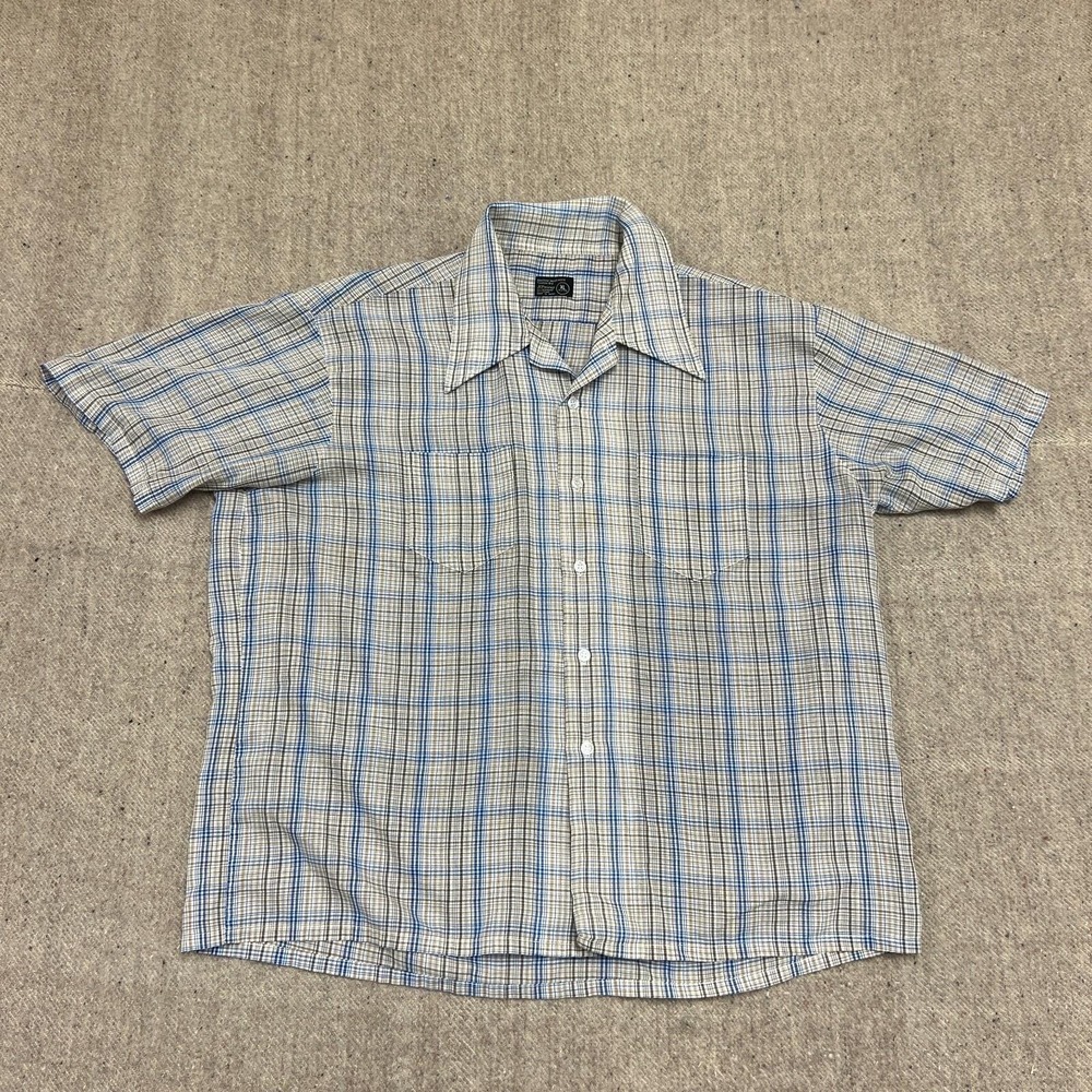 Vintage JC Penny Button Up Shirt Mens XL Beige 1970s Short Sleeve